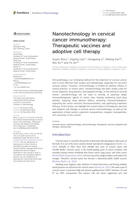 Pdf Nanotechnology In Cervical Cancer Immunotherapy Therapeutic