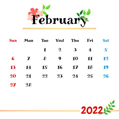 February 2022 Monthly Calendar Calendar Calendar 2022 February 2022