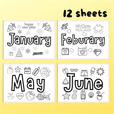 Months Of The Year Printable Coloring Sheets