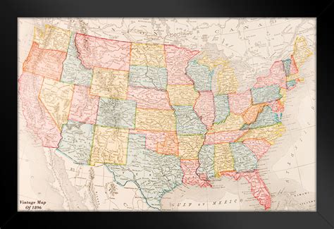 Map Of United States 1896 Art Print Framed Poster 602938338608 Ebay