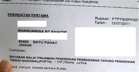 No Pinjaman Ptptn Di Surat Tawaran Warren Sanderson