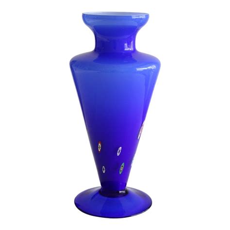 Vintage Murano Millefiori Cobalt Blue Footed Vase Chairish