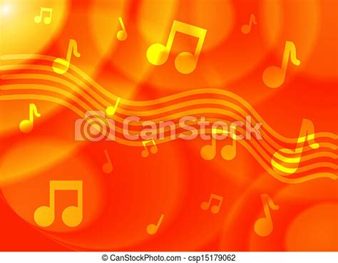 Orange Colored Musical Background Music Notes And Wavy Music Bar On A