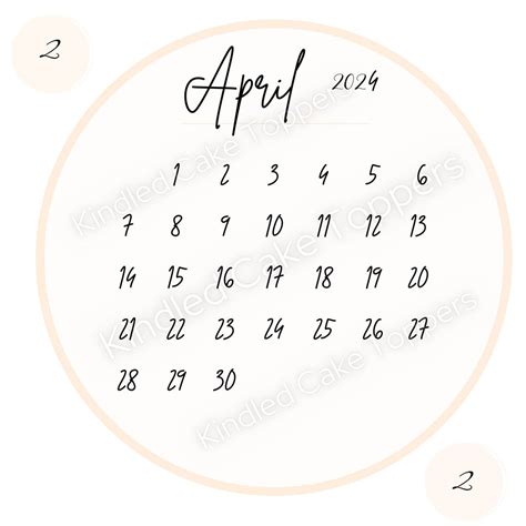 April 2024 Calendar Cake Calendar Cake Topper Edible Image Etsy