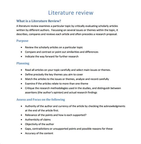 Free Sample Literature Review Templates In Pdf Ms Word