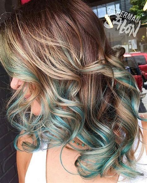 Pin By Meagan Van Dam On Hair Styles Teal Hair Highlights Turquoise