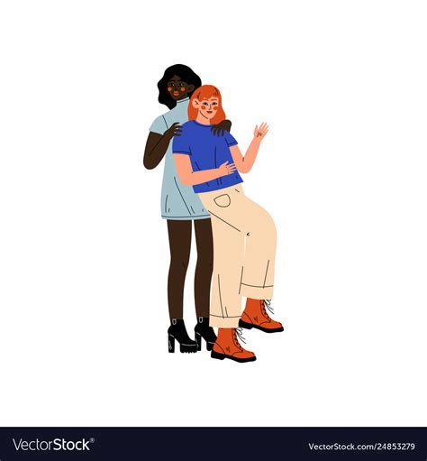 Interracial Lesbian Couple Two Happy Women Vector Image