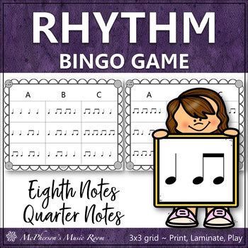 Eighth Notes Rhythm Bingo Game (quarter note/eighth notes) by Linda McPherson