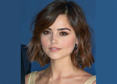 jenna coleman wearing her hair in a bob with side swooping bangs