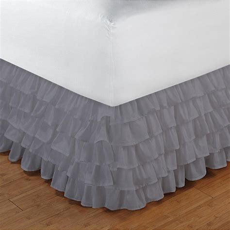The Bliss Multi Ruffle Bed Skirt Solid Light Grey From Aanya Linen