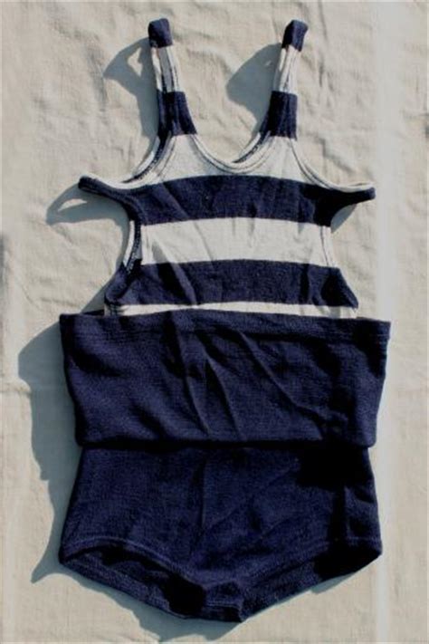 Dated 1920s Vintage Wool Swimsuit Nautical Striped Bathing Suit