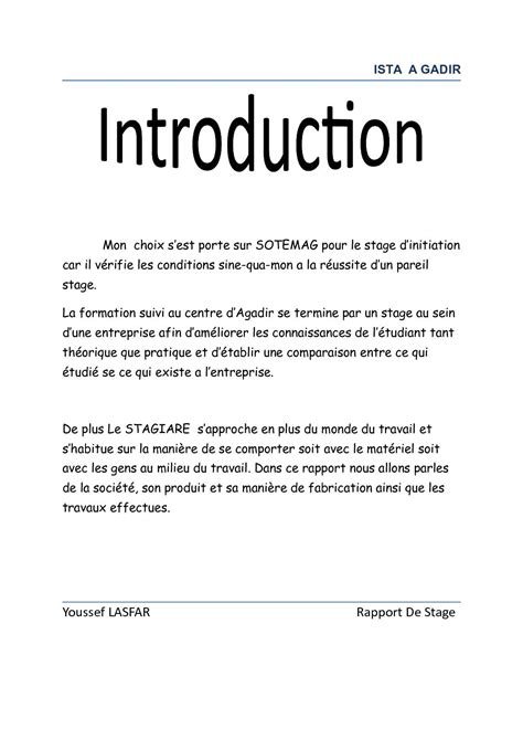 Introduction Pour Un Rapport De Stage Citation Celebre