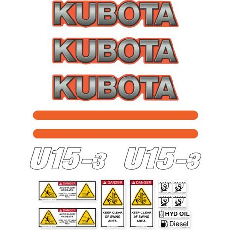 Kubota U15 3 Mini Excavator Decal Set Sticker Kit Acedecals