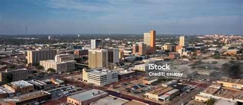Downtown Lubbock Aerial Drone Summer Morning Stock Photo Download