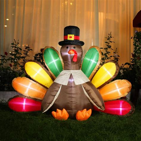 Vivohome 5ft Height Thanksgiving Inflatable Led Lighted Turkey With Hat Lawn Yard