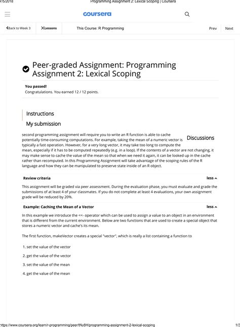 Programming Assignment 2 Lexical Scoping Coursera Instructions