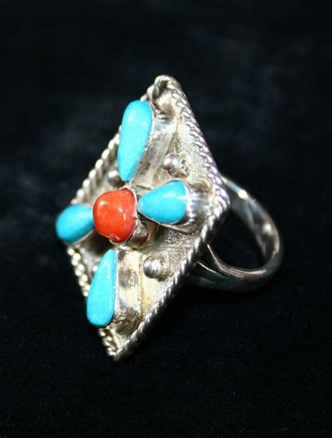 Vintage Turquoise And Coral Ring Unique Jewelry Turquoise Vintage