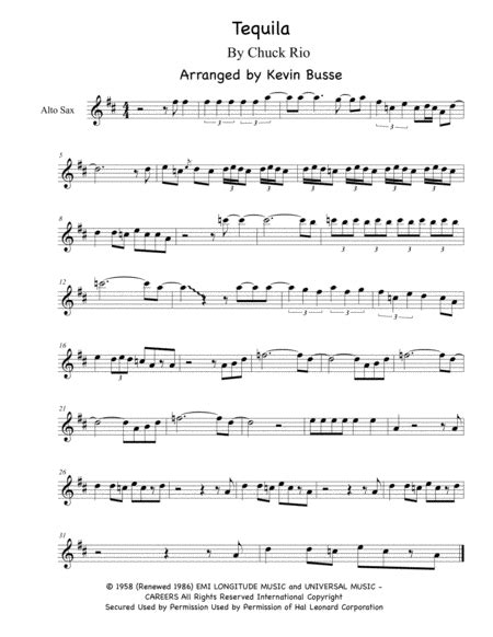 Tequila Arr Kevin Busse Sheet Music The Champs Alto Sax Solo