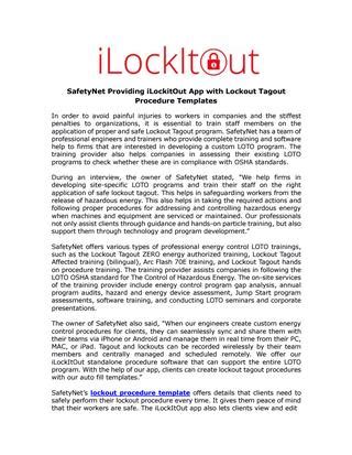 It is very simple, but it gives you an idea of what osha is suggesting. Safetynet providing ilockitout app with lockout tagout ...