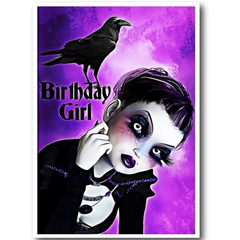 Goth Girl Birthday Card Gothic Art Goth Girl Goth Birthday Card Gothic Raven Pastel Goth