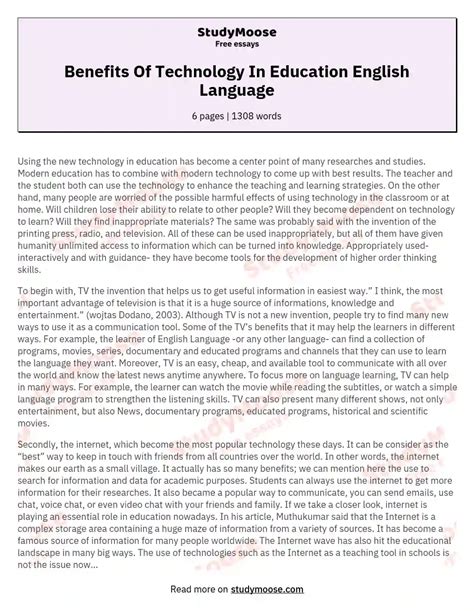⭐ Benefits Of Technology In Education Essay Essay On Information