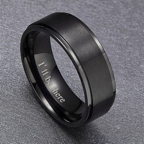 8mm Ill Be There Black Titanium Mens Ring Promise Rings