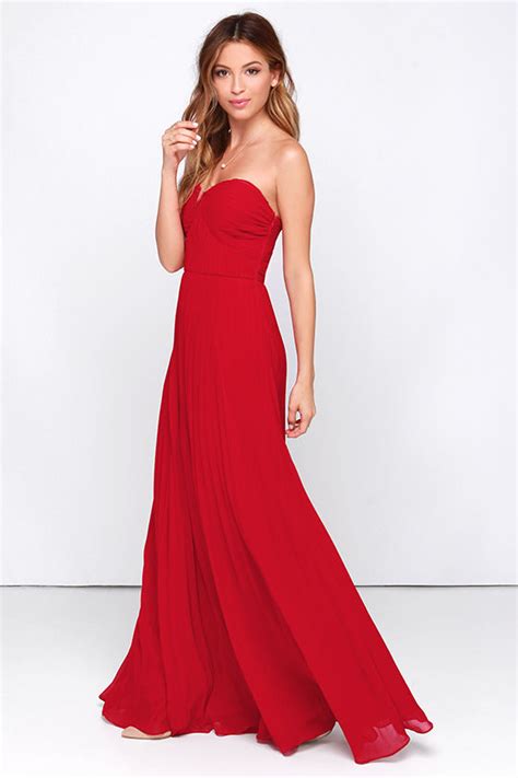 Red Dress Maxi Dress Strapless Dress Pleated Dress 89 00