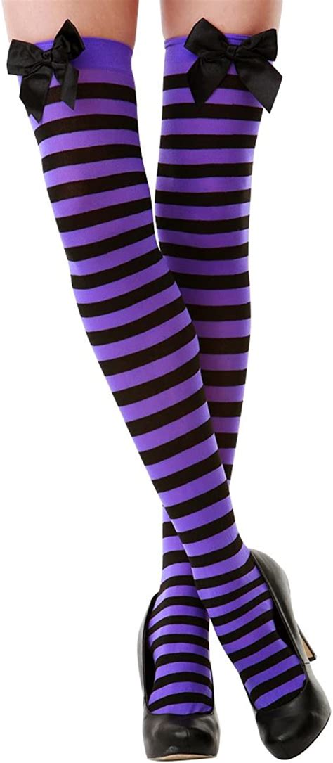 Purple And Black Stripe Thigh High Halloween Adult Womens