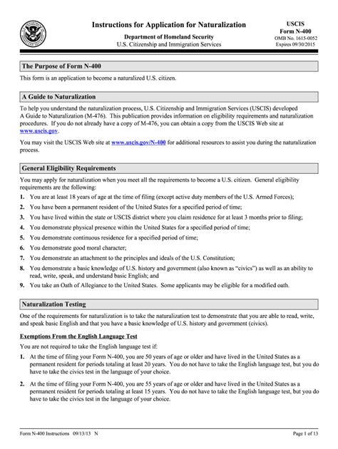2013 Form Uscis N 400 Instructions Fill Online Printable Fillable