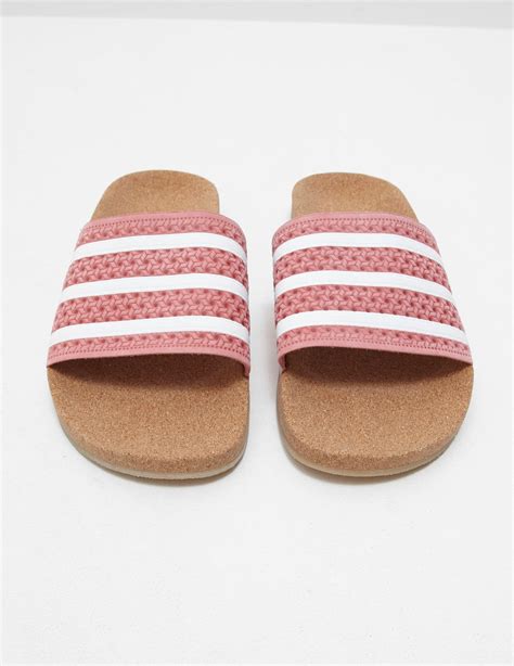 Adidas Originals Leather Womens Adilette Cork Slides Pink Lyst