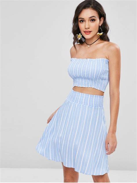 33 Off 2021 Smocked Bandeau Top And Skirt Two Piece Set In Light