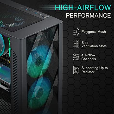 Musetex Atx Pc Case Mid Tower With 6pcs 120mm Argb Fans Polygonal Mesh