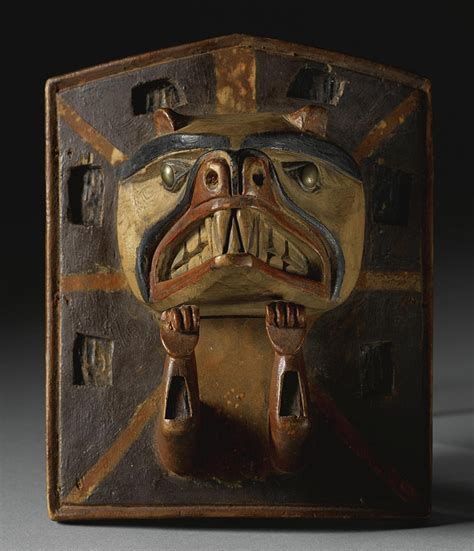 Northwest Coast Polychrome Wood Frontlet Carved In Relief With A