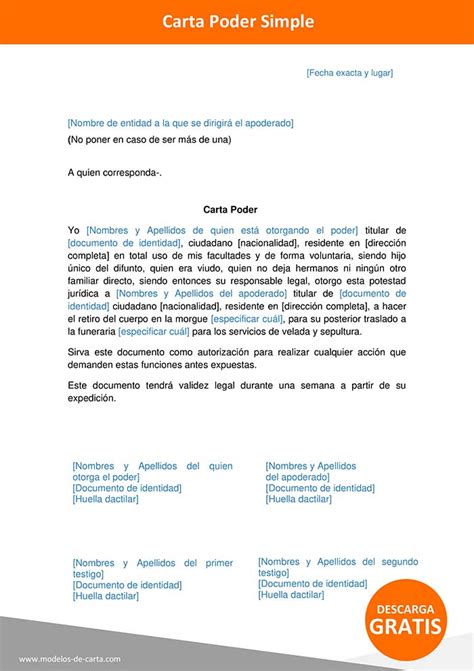 Modelo De Carta Poder Simple En Formato Word Y Pdf Descargar E Imprimir