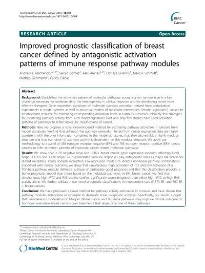 Improved Prognostic Classification Of Breast Cancer Defined Springer