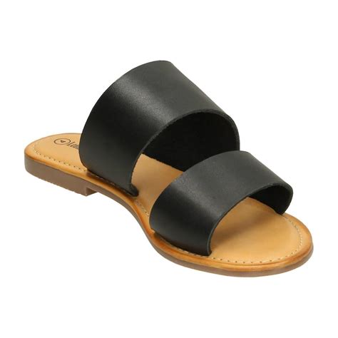Ladies Leather Collection Double Strap Mules F00234 Fruugo Us