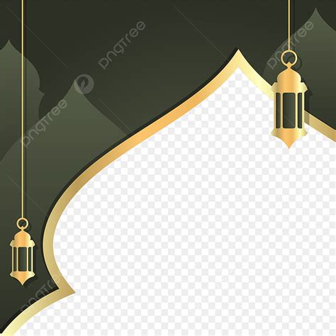 Gambar Ornamen Bingkai Islami Dengan Lentera Yang Tergantung Di Bulan