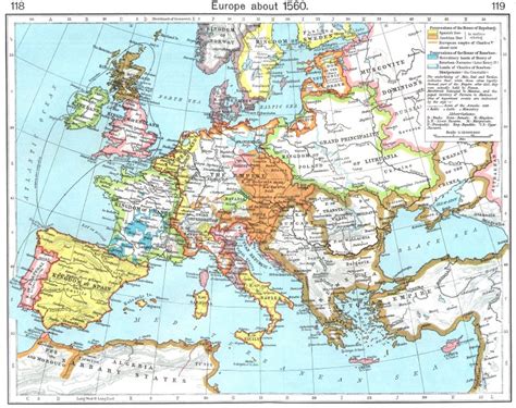 Europe Europe About 1560 1956 Old Vintage Map Plan Chart