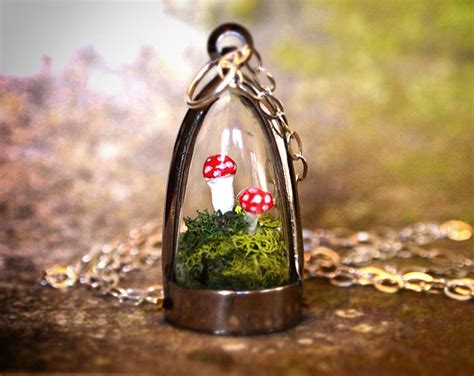 Terrarium Moss Mushroom Dome Necklace Sterling Silver Chain Woodland