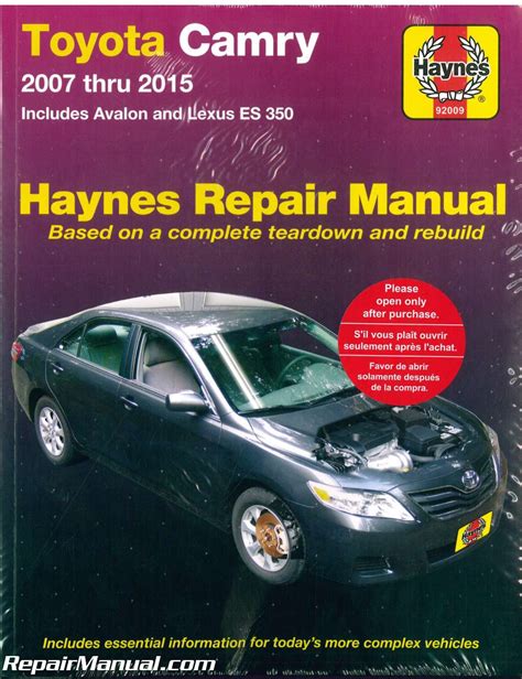 Haynes Toyota Camry Avalon Lexus Es 350 2007 2015 Car Repair Manual