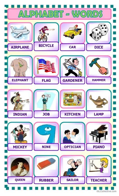 Alphabet Words Pictionary Picture D English Esl Worksheets Pdf And Doc
