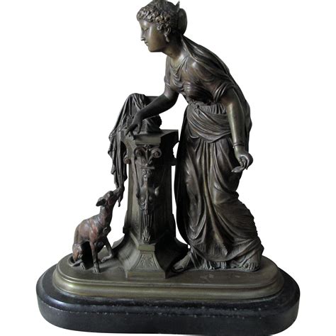 Fine Antique c1870s Bronze Sculpture of a Lady & her Dog, Whippet, from ...