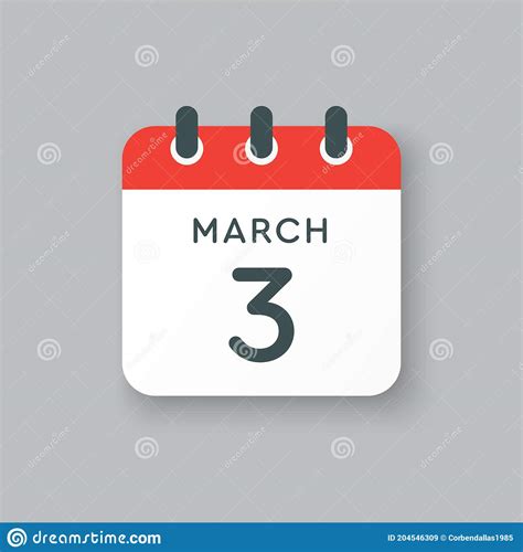 Icon Day Date 3 March Template Calendar Page Stock Vector