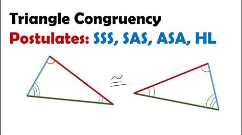 Triangle Congruence Postulates Sss Sas Asa Hl Aas Youtube