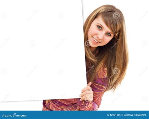 The Girl Holds A Banner Stock Photo Image Of Girl Banner 12931356