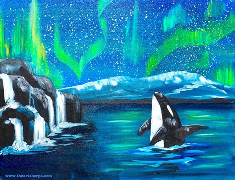 Easy First Time Painter Friendly Aurora Borealis And Stars With An Orca