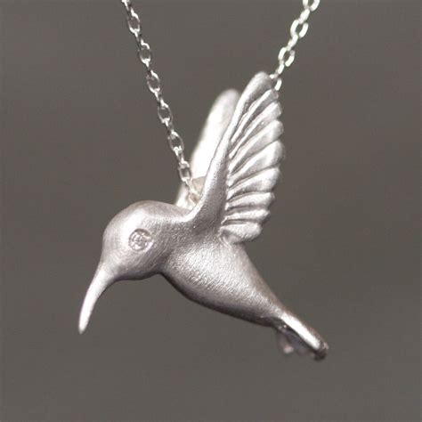 Hummingbird Pendant Necklace In Sterling Silver With Diamonds Etsy Uk