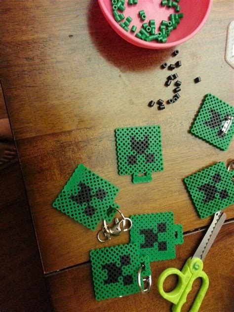 Creeper Pins And Keychains With Perler Beads Perler Beads Birthday