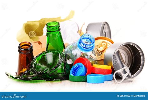 Recyclable Garbage Consisting Of Glass Plastic Metal And Paper Stock Image Image Of Bottle