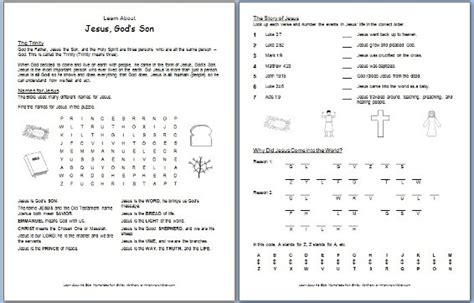 Jesus Gods Son Free Bible Worksheet About The Trinity
